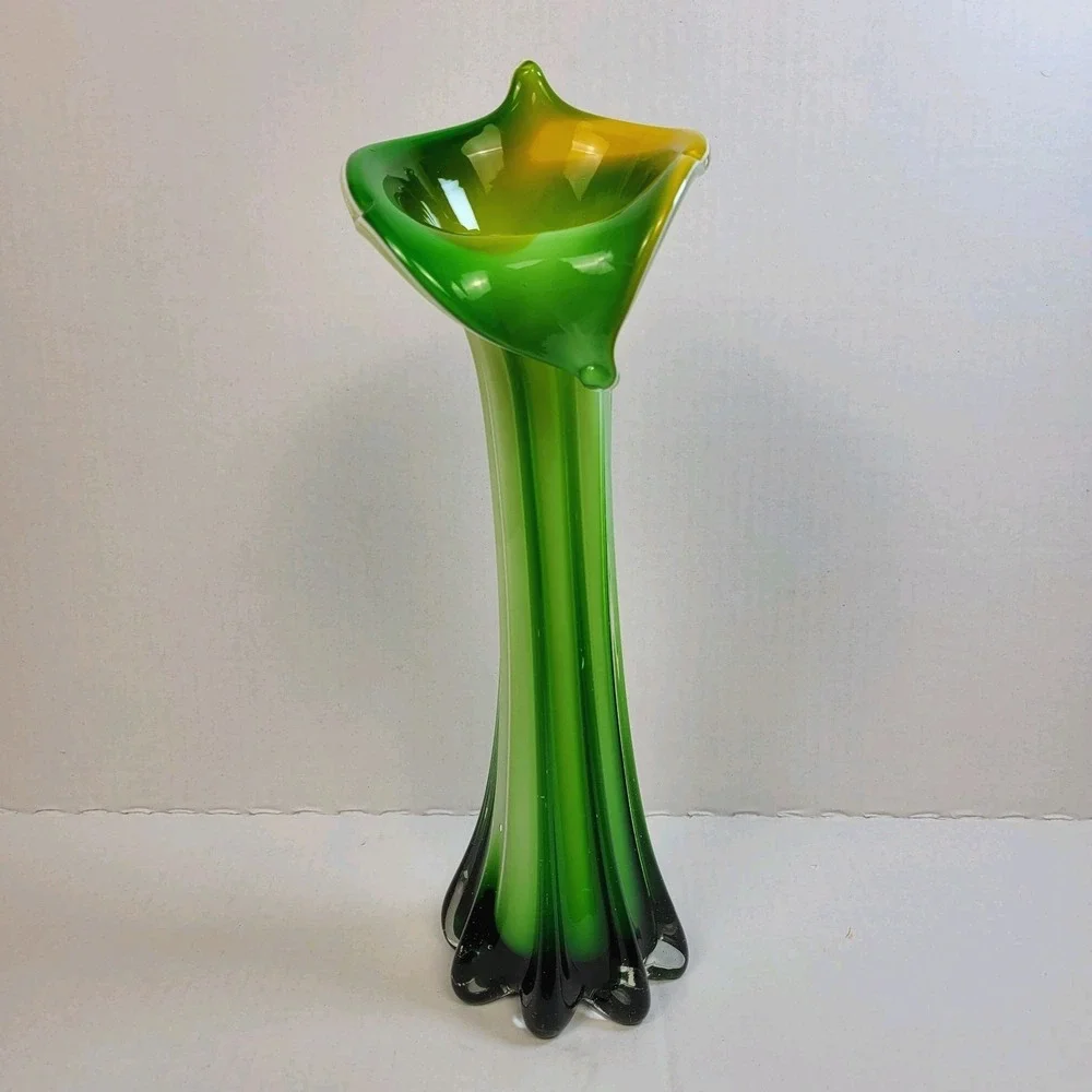 Vintage Pier 1 Jack-in-the-Pulpit Calla Lily Vase Hand Blown Art Glass MCM